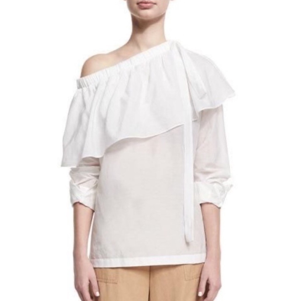 ROBERT RODRIGUEZ Ruffle White Silk Cotton Strapless Top Blouse Shirt